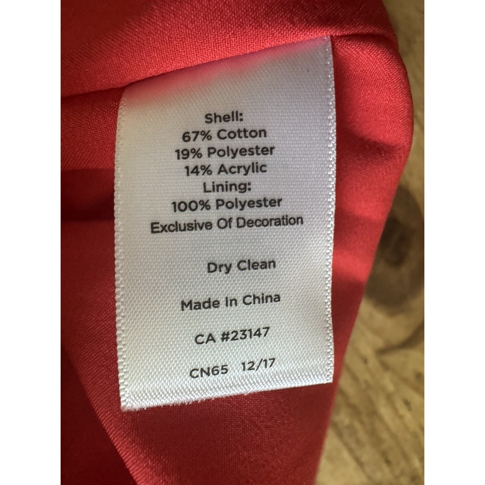 Talbots Tweed Sheath Dress Size 10 Coral Red Fringe Trim Sleeveless Lined Pocket - Picture 9 of 12